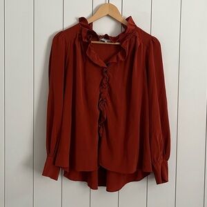 Sea New York Silk Ruffle Button Down Top